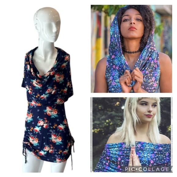 Warrior Within Designs Hunters Floral Cinch Exagerated Cowel Neck Dress Size S - Picture 9 of 10